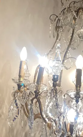 1900/1920′ Lustre Cage en Bronze Doré 4 Bras 16 Lumières