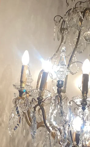 1900/1920′ Cage Chandelier in Gilt Bronze 4 Arms 16 Lights