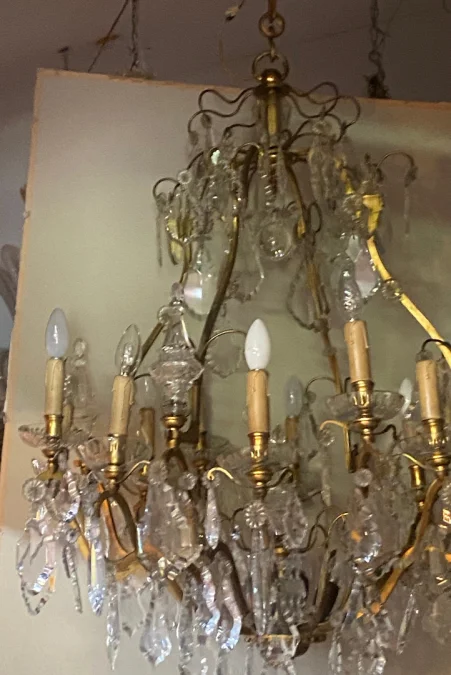 1900/1920′ Cage Chandelier in Gilt Bronze 4 Arms 16 Lights