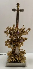 1970′ Coral Decor Lamp in Gilt Bronze and Amethyst And Rock Crystal Signed Boeltz