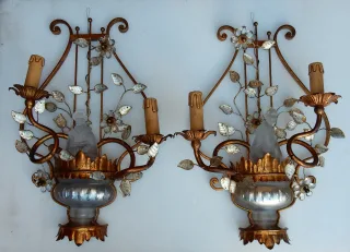 1970′ Pair of Banci Parakeet Sconces Maison Baguès Style