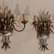 1970' Paire d'Appliques Métal Argenté Décor d'Urne Et De Roseaux