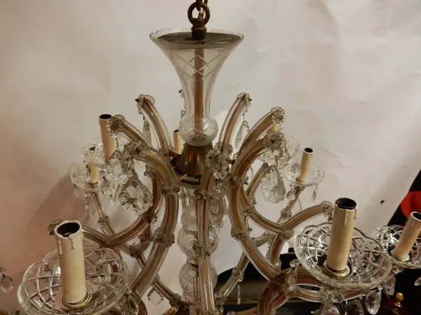 1950′ Lustre Cage En Cristal de Bohême 12 Lampes