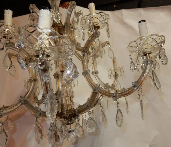 1950′ Bohemian Crystal Cage Chandelier 12 Lamps