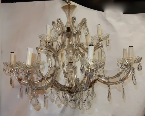 1950′ Lustre Cage En Cristal de Bohême 12 Lampes