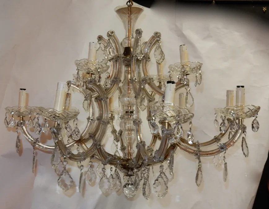 1950′ Bohemian Crystal Cage Chandelier 12 Lamps