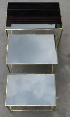 1950/70 Series of 3 Nesting Tables Bamboo Model with Black Opaline Maison Baguès