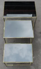 1950/70 Series of 3 Nesting Tables Bamboo Model with Black Opaline Maison Baguès