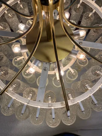 1970′ Lustre Doria 4 Niveaux 78 Cristaux En Verre Soufflé Design Venini Murano