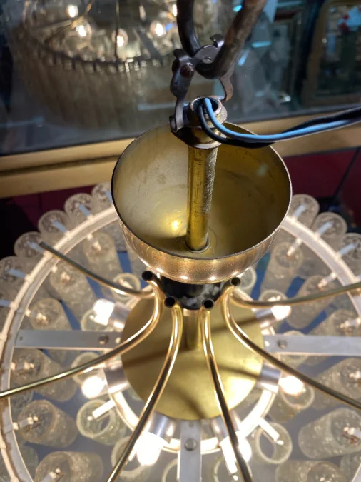 1970′ Doria Chandelier 4 Levels 78 Blown Glass Crystals Design Venini Murano