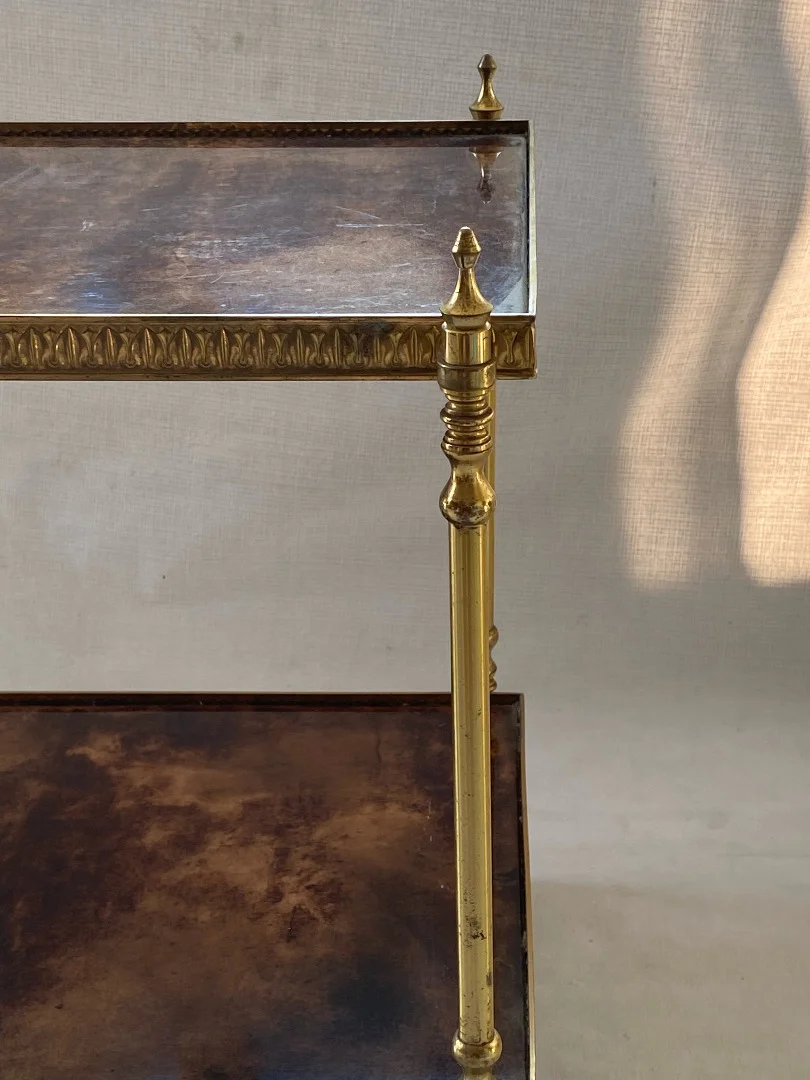 1970′ Aldo Tura Rolling Trolley Gilt Bronze Trays Covered in Goat Skin