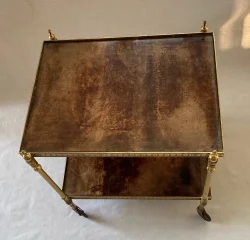 1970′ Aldo Tura Rolling Trolley Gilt Bronze Trays Covered in Goat Skin