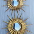 1950′ Paire de Miroirs Soleil Convexe, Bois Doré