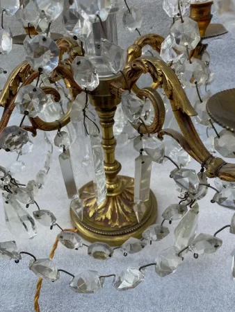 1950′ Pair Of Bronze Girandole Lamps 4 Arms Tassels And Daggers Baccarat