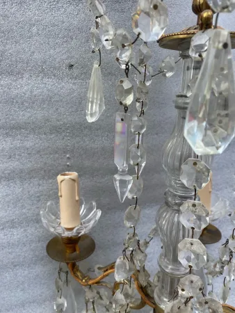 1950′ Pair Of Bronze Girandole Lamps 4 Arms Tassels And Daggers Baccarat