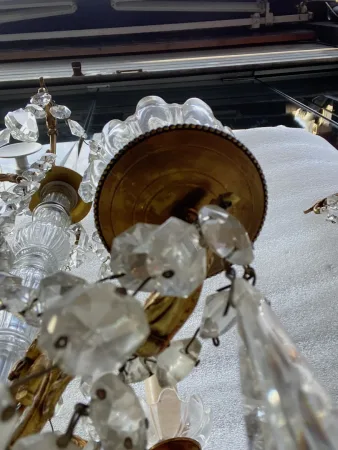 1950′ Pair Of Bronze Girandole Lamps 4 Arms Tassels And Daggers Baccarat