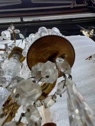 1950′ Paire De Lampes Girandoles Bronze 4 Bras Pampilles Et Poignards Baccarat