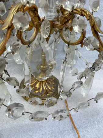 1950′ Pair Of Bronze Girandole Lamps 4 Arms Tassels And Daggers Baccarat