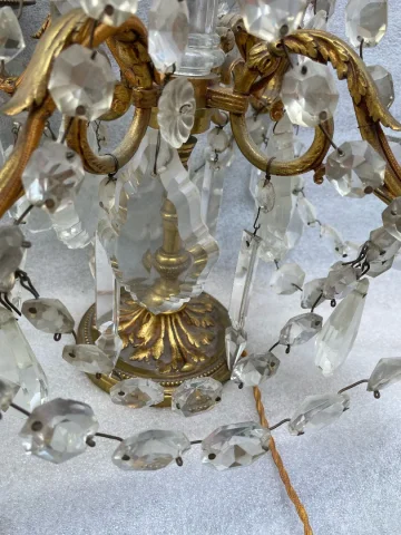 1950′ Paire De Lampes Girandoles Bronze 4 Bras Pampilles Et Poignards Baccarat