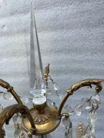 1950′ Pair Of Bronze Girandole Lamps 4 Arms Tassels And Daggers Baccarat