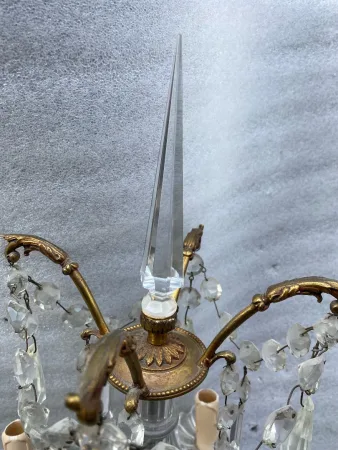 1950′ Pair Of Bronze Girandole Lamps 4 Arms Tassels And Daggers Baccarat