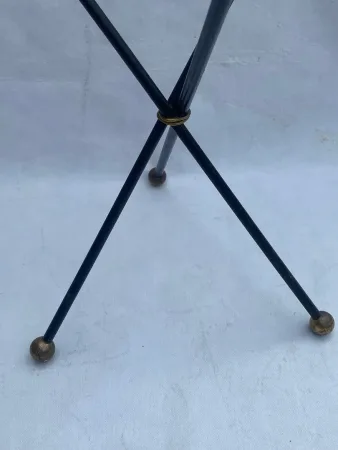 1940/50′ Guéridon Fer Forgé Ornements En Laiton Style Jacques Adnet Diamètre 49 cm