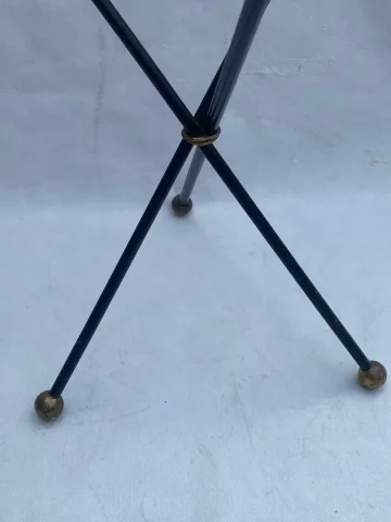 1940/50′ Wrought Iron Pedestal Table Brass Ornaments Jacques Adnet Style Diameter 49 cm