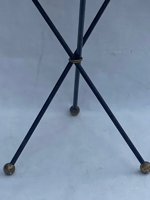 1940/50′ Guéridon Fer Forgé Ornements En Laiton Style Jacques Adnet Diamètre 49 cm