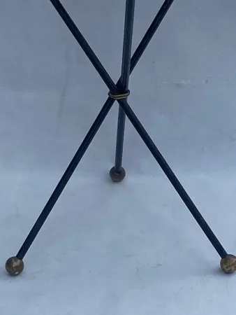 1940/50′ Guéridon Fer Forgé Ornements En Laiton Style Jacques Adnet Diamètre 49 cm