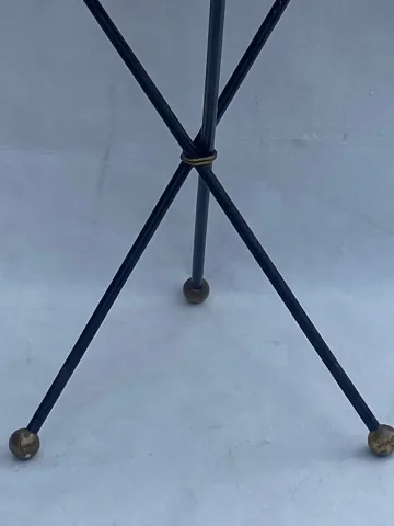1940/50′ Wrought Iron Pedestal Table Brass Ornaments Jacques Adnet Style Diameter 49 cm