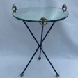 1940/50′ Guéridon Fer Forgé Ornements En Laiton Style Jacques Adnet Diamètre 49 cm