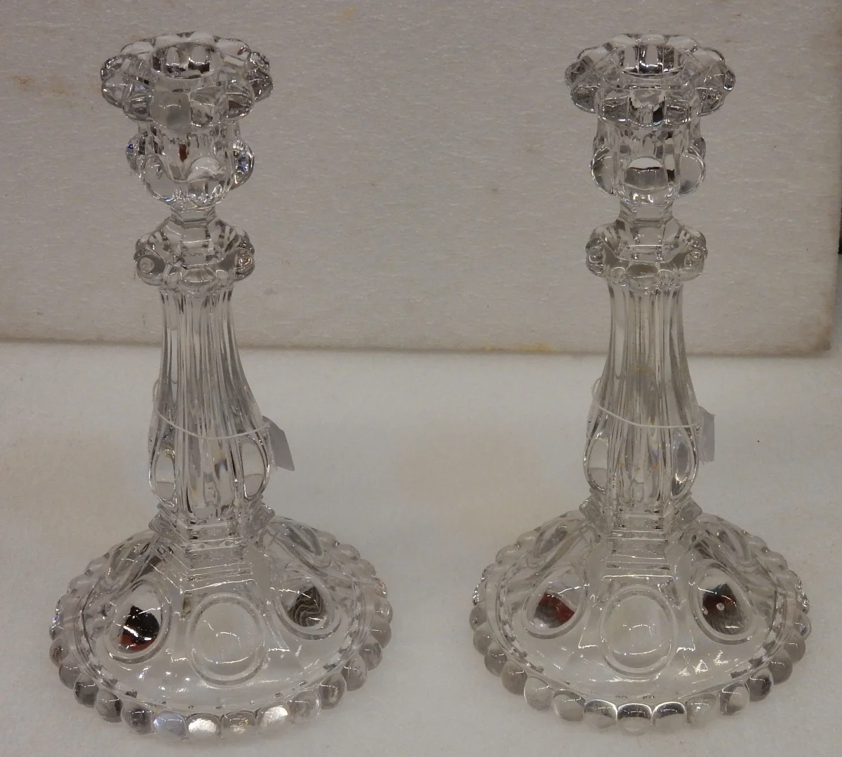 1950′ Pair of Baccarat Candlesticks with Beaded Bases