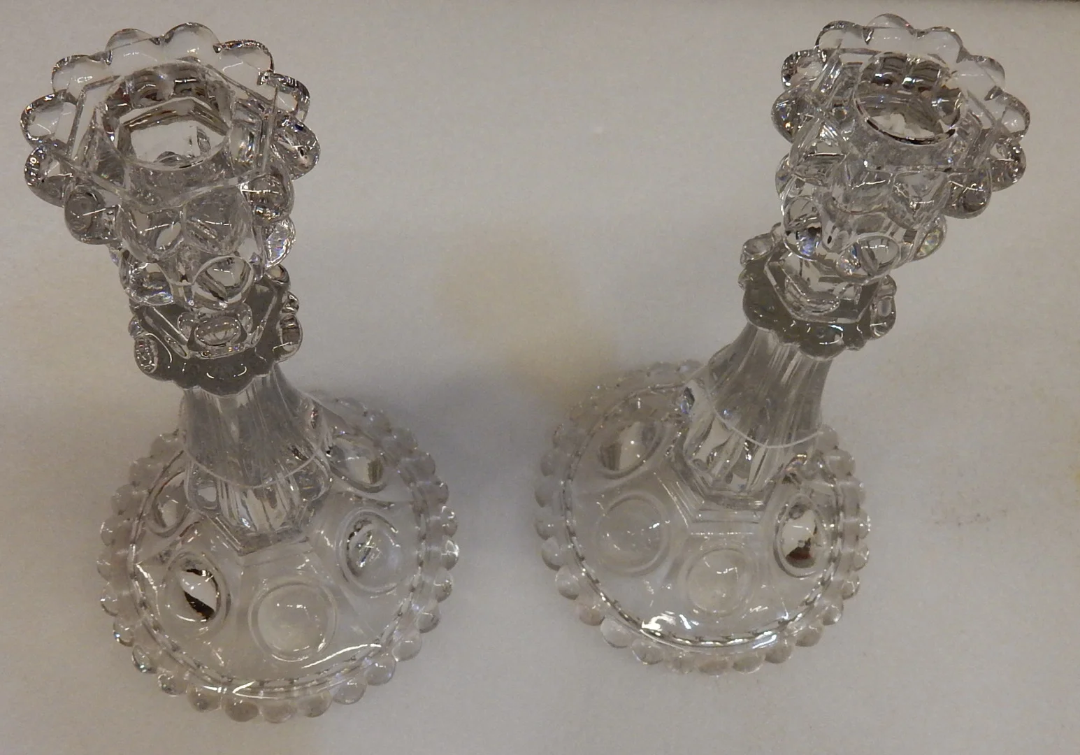 1950′ Pair of Baccarat Candlesticks with Beaded Bases