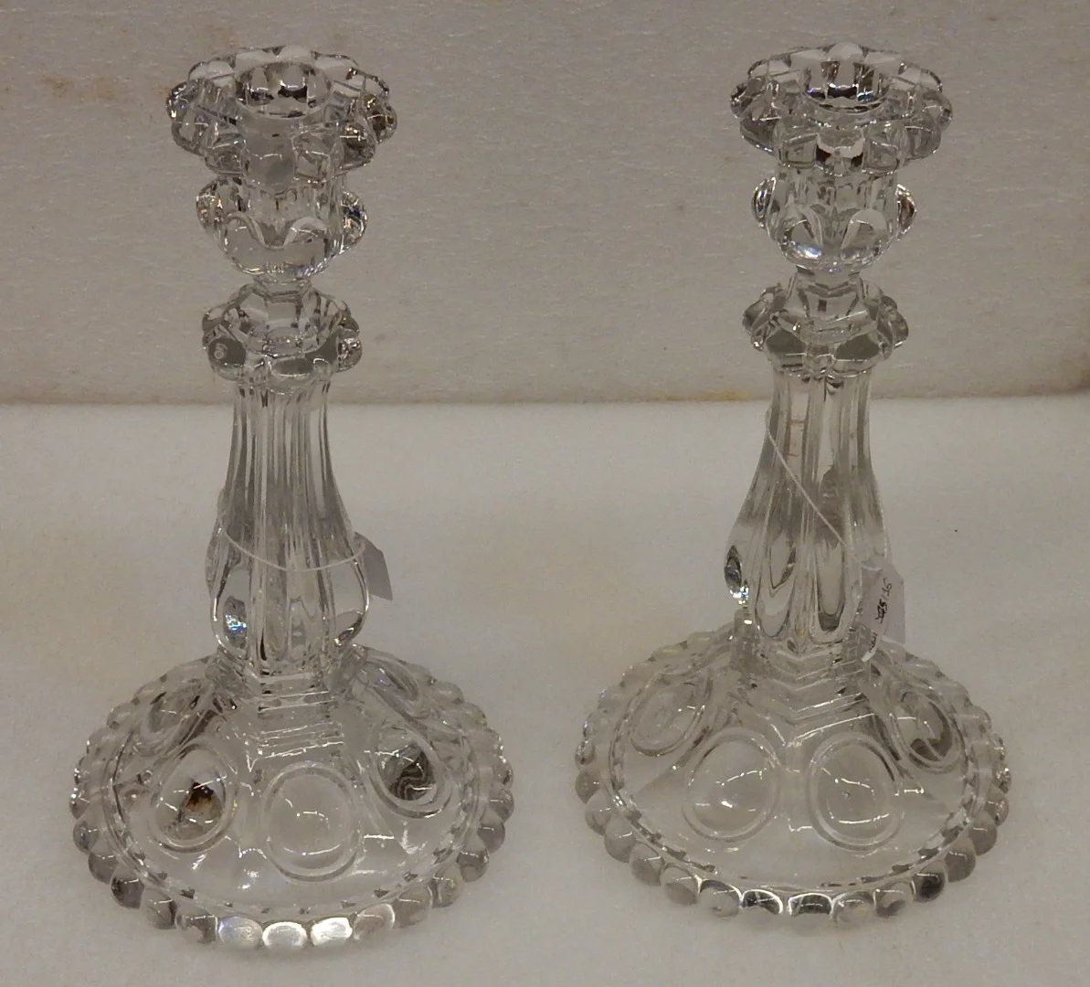 1950′ Pair of Baccarat Candlesticks with Beaded Bases