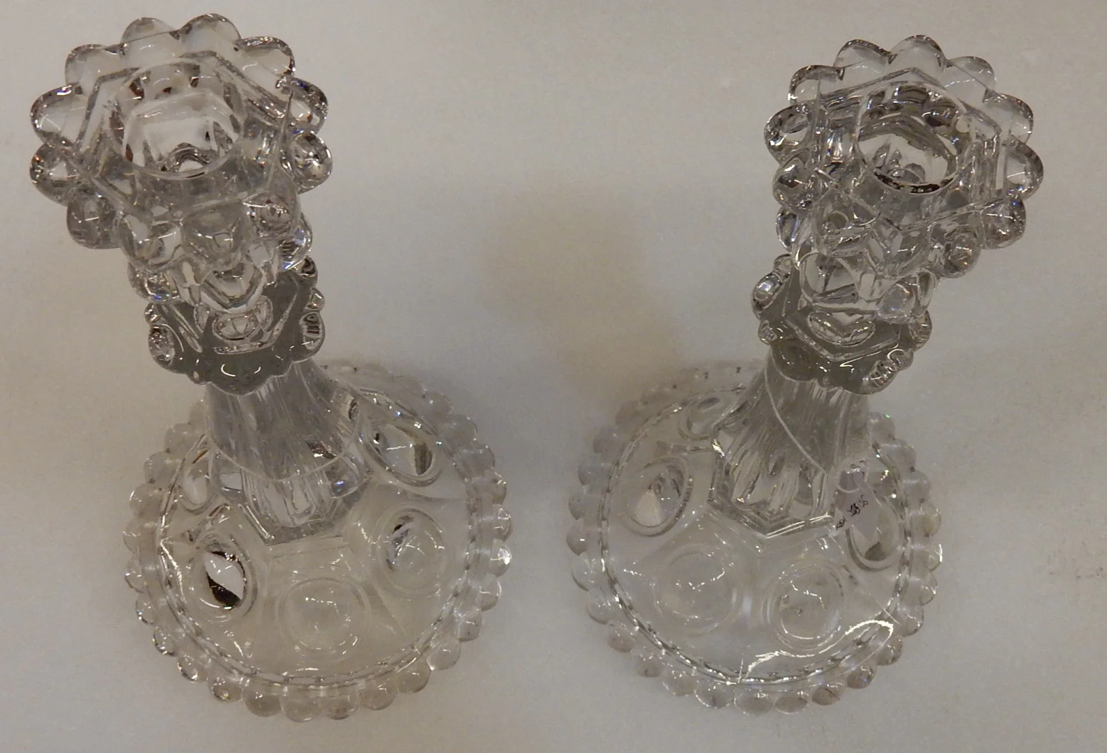 1950′ Pair of Baccarat Candlesticks with Beaded Bases
