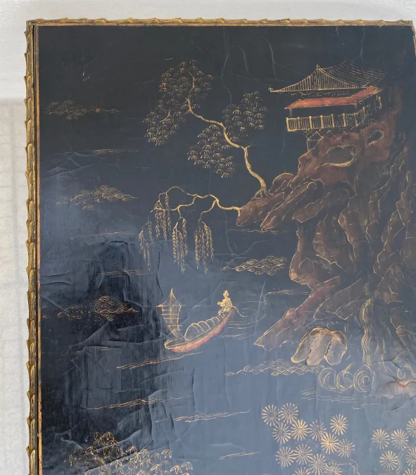 1970′ Gilt Bronze Coffee Table Baguès Style Decor Palm Tree Chinese Lacquer