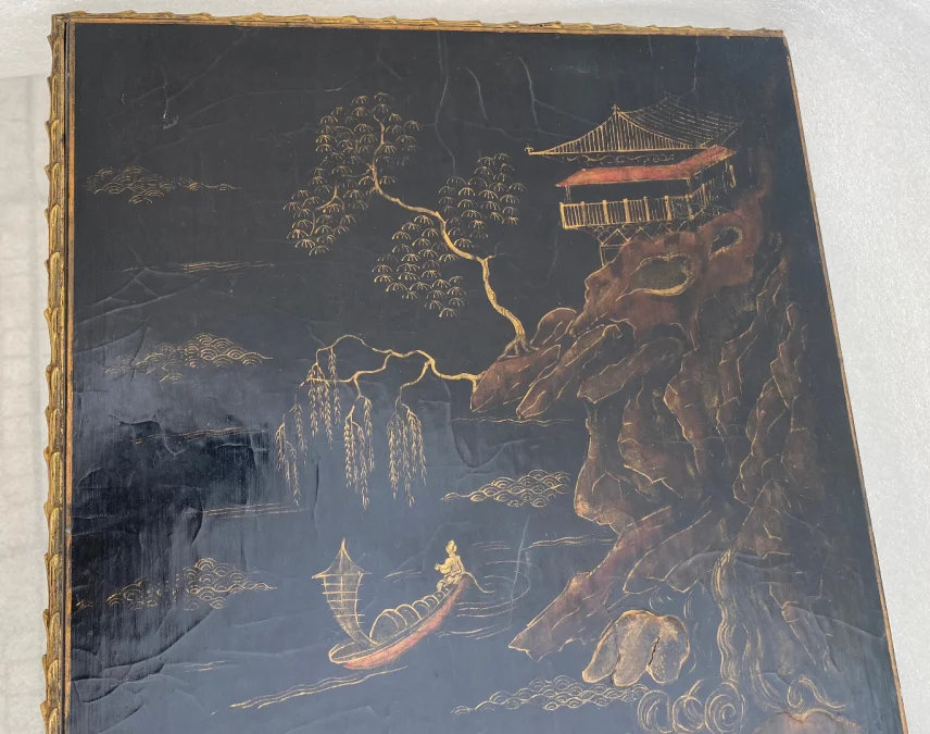 1970′ Gilt Bronze Coffee Table Baguès Style Decor Palm Tree Chinese Lacquer