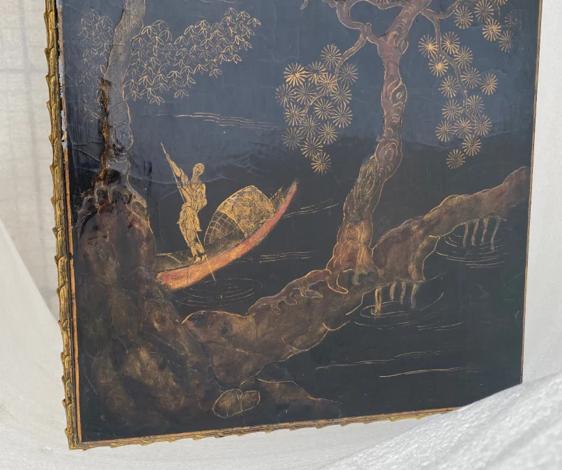 1970′ Gilt Bronze Coffee Table Baguès Style Decor Palm Tree Chinese Lacquer