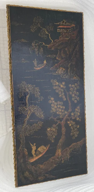 1970′ Gilt Bronze Coffee Table Baguès Style Decor Palm Tree Chinese Lacquer