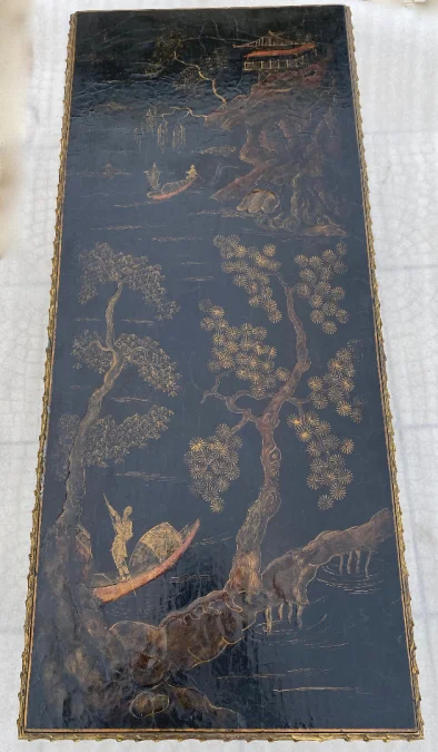 1970′ Gilt Bronze Coffee Table Baguès Style Decor Palm Tree Chinese Lacquer