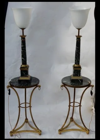 1950/70 Paire De Lampes DLG Maison Jansen, Laiton et Marbre Vert De Mer