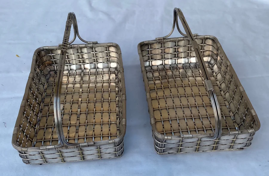 1900′ Pair Of Presentation Baskets In Silver Metal Provenance Palace Parisien