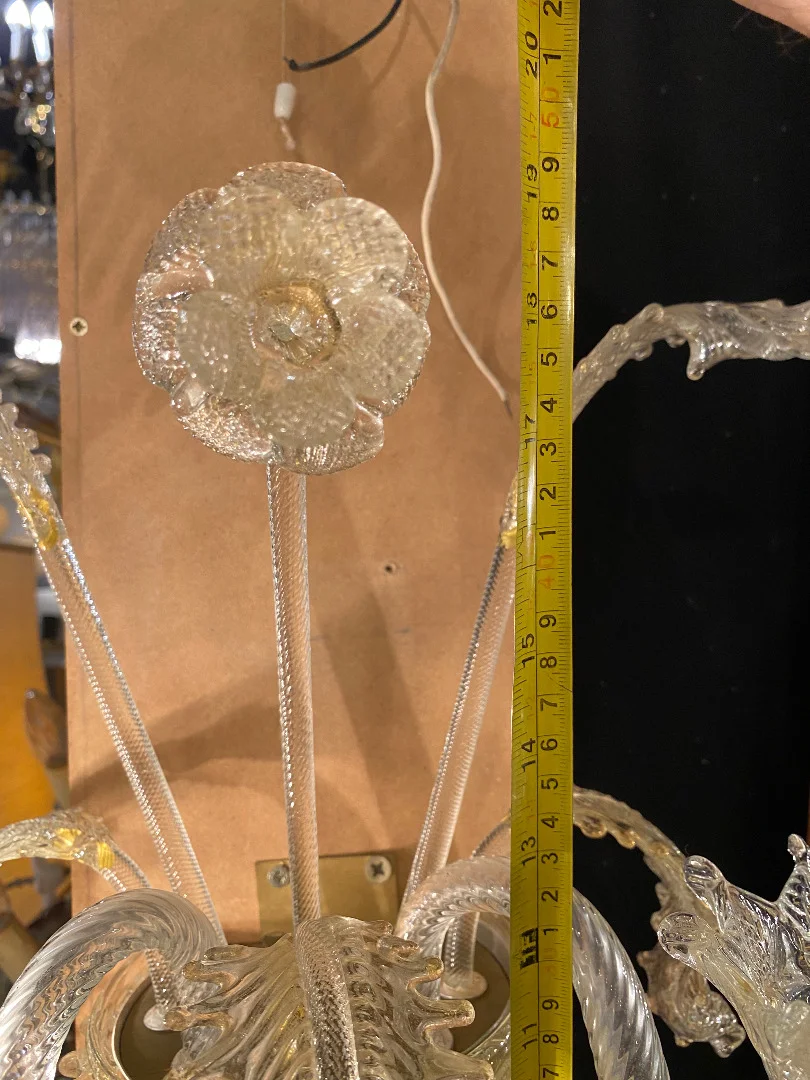 1950/70′ Pair of Wall Lamps with 2 Arms of Light in Murano Crystal With Gold Flakes
