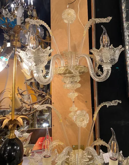1950/70′ Pair of Wall Lamps with 2 Arms of Light in Murano Crystal With Gold Flakes