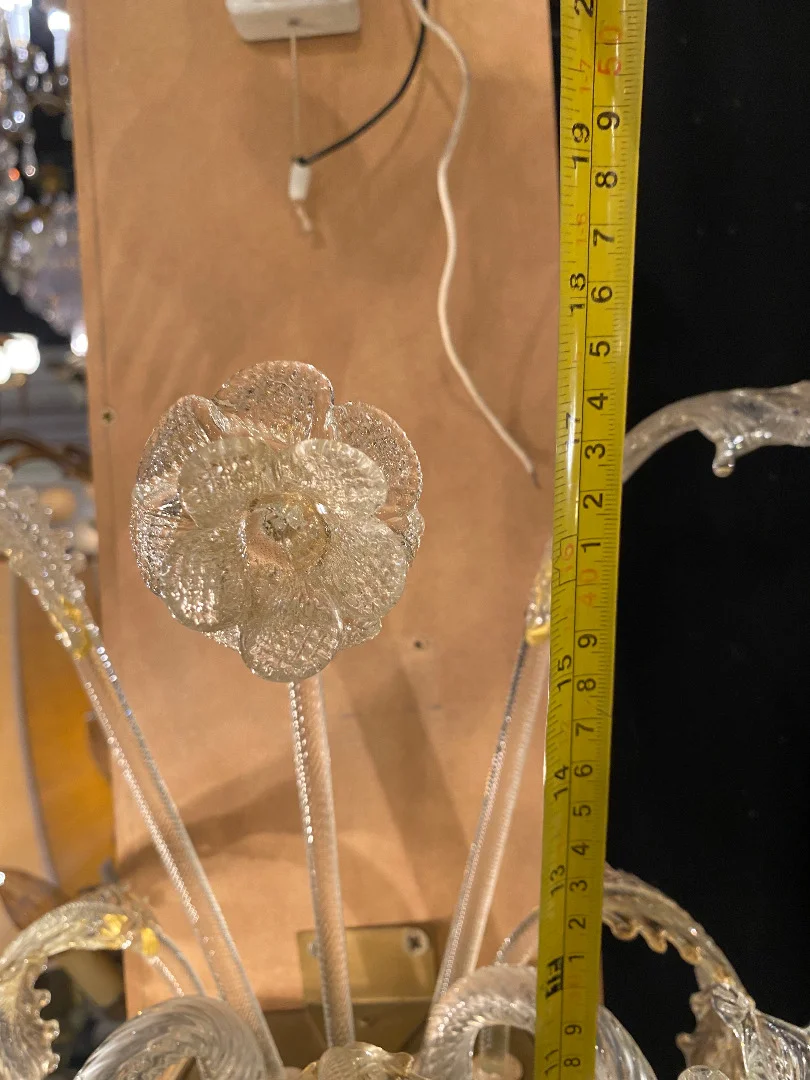 1950/70′ Pair of Wall Lamps with 2 Arms of Light in Murano Crystal With Gold Flakes