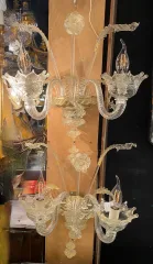 1950/70′ Pair of Wall Lamps with 2 Arms of Light in Murano Crystal With Gold Flakes