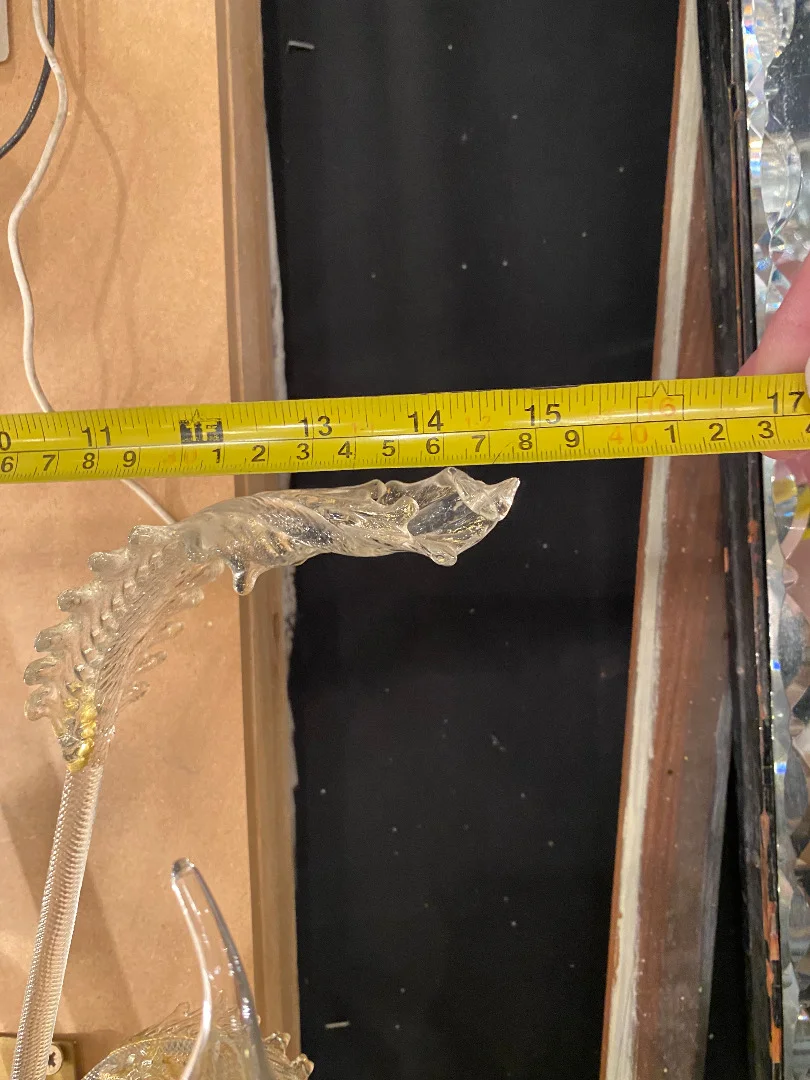 1950/70′ Pair of Wall Lamps with 2 Arms of Light in Murano Crystal With Gold Flakes