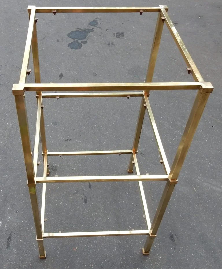 1970′ Pair of Guy Lefevre Shelves in Brass With Smoked Glass and Mirrors