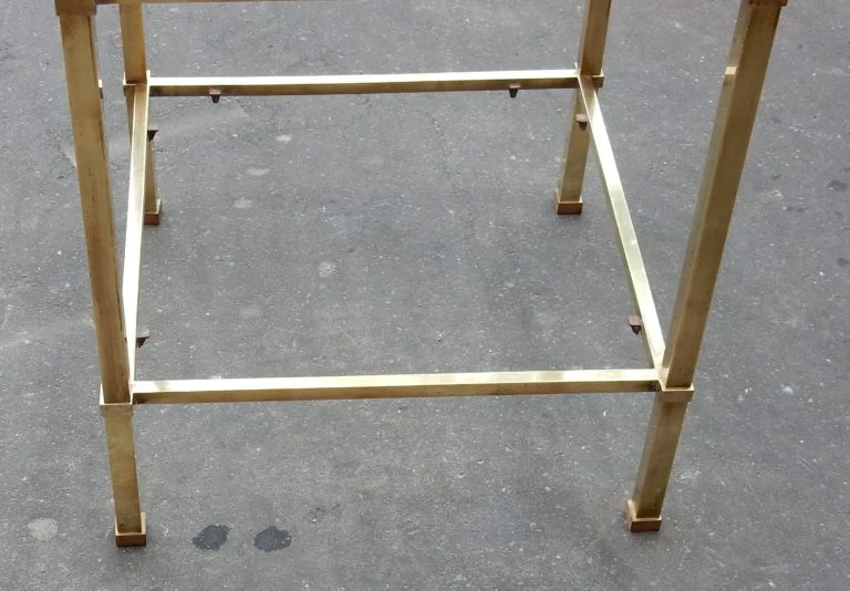 1970′ Pair of Guy Lefevre Shelves in Brass With Smoked Glass and Mirrors