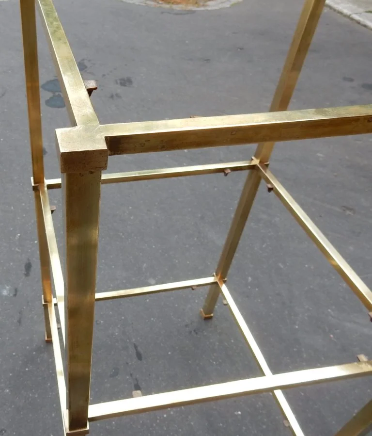 1970′ Pair of Guy Lefevre Shelves in Brass With Smoked Glass and Mirrors